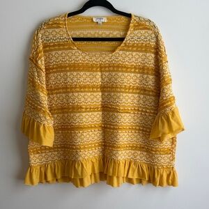 Umgee Yellow Lace Blouse with Ruffle Hem